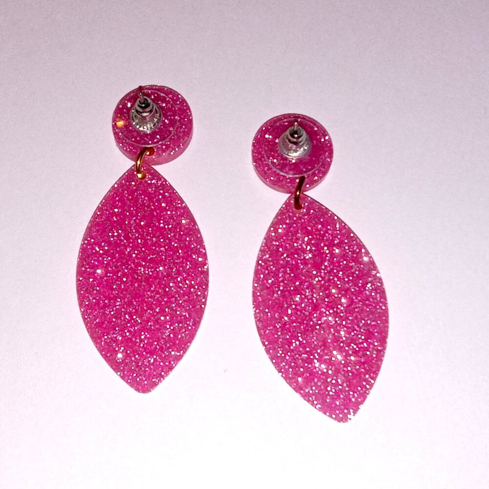 Pink Glitter Football Earrings, Ladies Sport Earrings - Picture 5 of 6